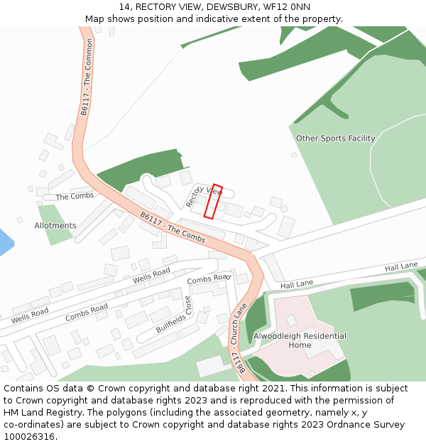14, RECTORY VIEW, DEWSBURY, WF12 0NN: Location map and indicative extent of plot
