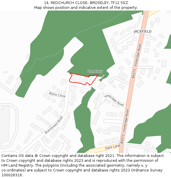 14, REDCHURCH CLOSE, BROSELEY, TF12 5SZ: Location map and indicative extent of plot