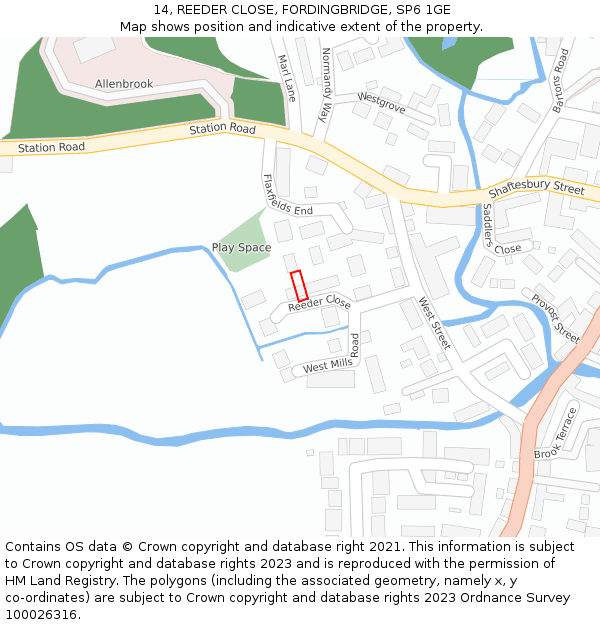 14, REEDER CLOSE, FORDINGBRIDGE, SP6 1GE: Location map and indicative extent of plot