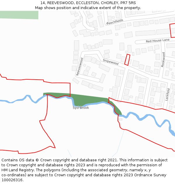 14, REEVESWOOD, ECCLESTON, CHORLEY, PR7 5RS: Location map and indicative extent of plot