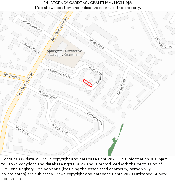 14, REGENCY GARDENS, GRANTHAM, NG31 9JW: Location map and indicative extent of plot