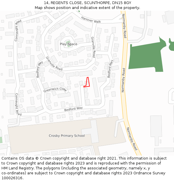 14, REGENTS CLOSE, SCUNTHORPE, DN15 8GY: Location map and indicative extent of plot