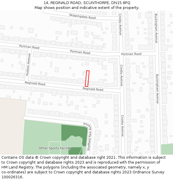 14, REGINALD ROAD, SCUNTHORPE, DN15 8PQ: Location map and indicative extent of plot