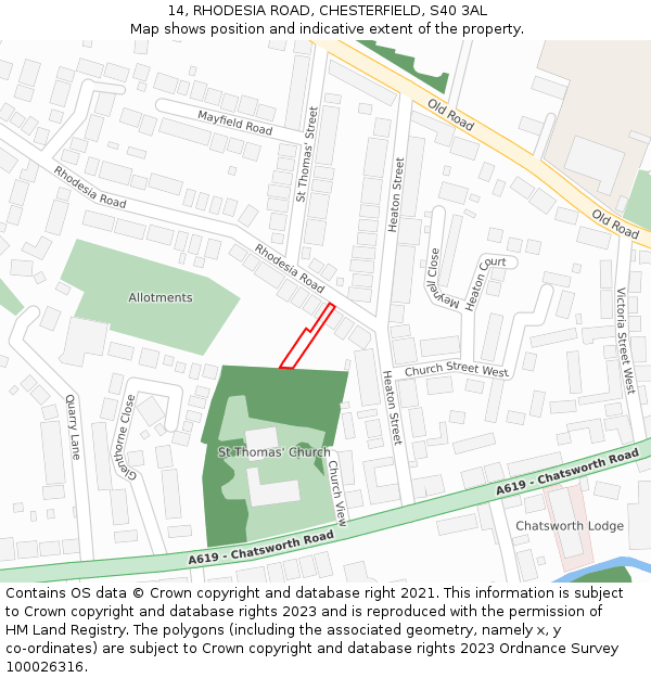 14, RHODESIA ROAD, CHESTERFIELD, S40 3AL: Location map and indicative extent of plot