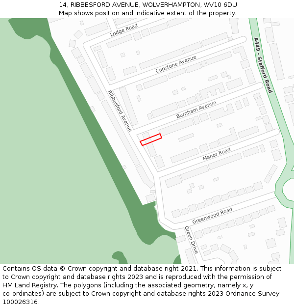 14, RIBBESFORD AVENUE, WOLVERHAMPTON, WV10 6DU: Location map and indicative extent of plot