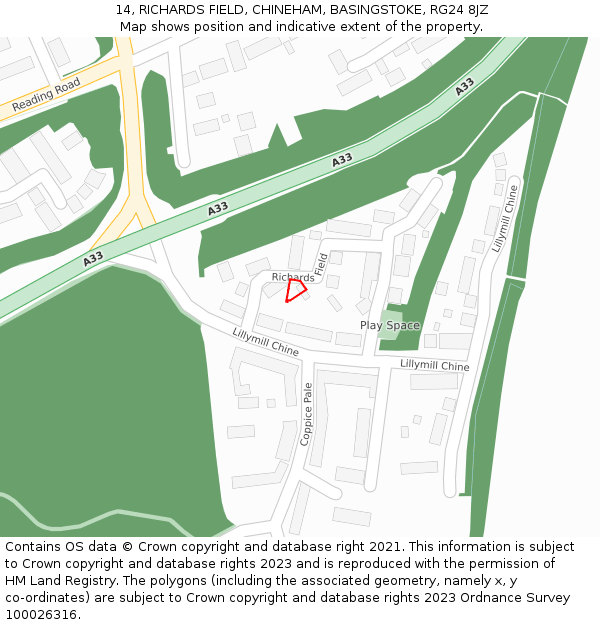 14, RICHARDS FIELD, CHINEHAM, BASINGSTOKE, RG24 8JZ: Location map and indicative extent of plot