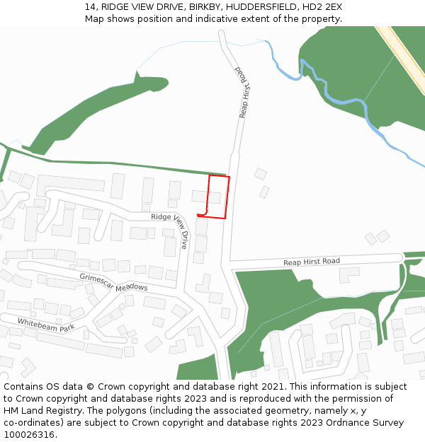14, RIDGE VIEW DRIVE, BIRKBY, HUDDERSFIELD, HD2 2EX: Location map and indicative extent of plot