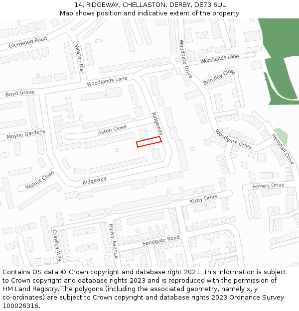 14, RIDGEWAY, CHELLASTON, DERBY, DE73 6UL: Location map and indicative extent of plot