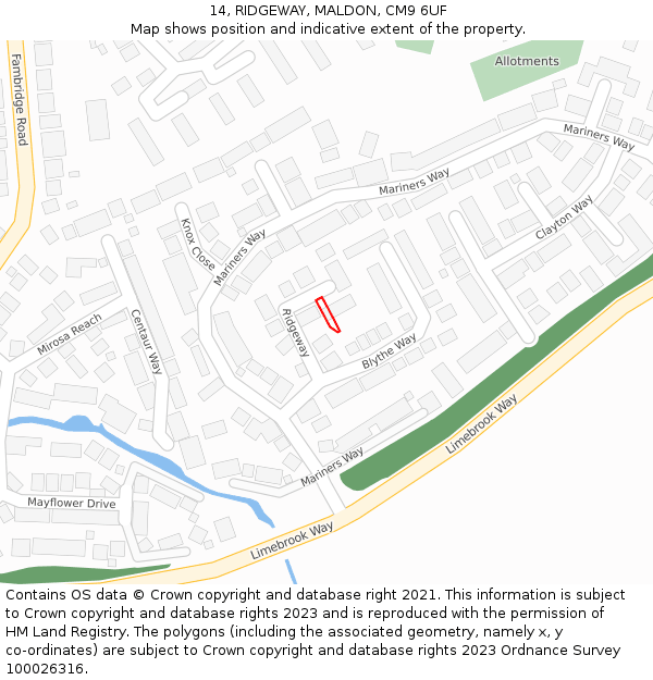14, RIDGEWAY, MALDON, CM9 6UF: Location map and indicative extent of plot