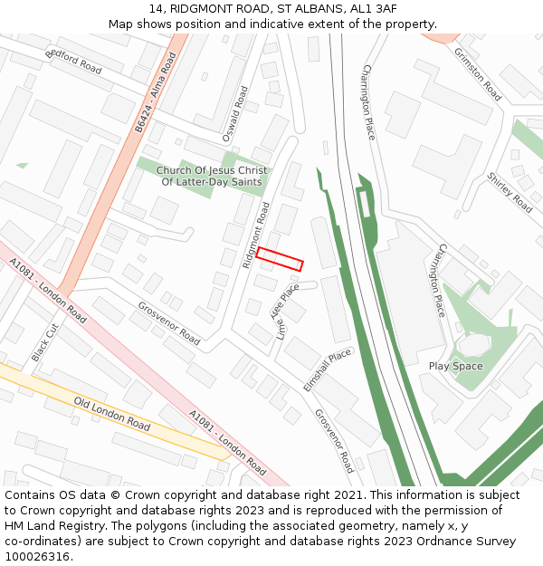 14, RIDGMONT ROAD, ST ALBANS, AL1 3AF: Location map and indicative extent of plot