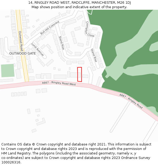 14, RINGLEY ROAD WEST, RADCLIFFE, MANCHESTER, M26 1DJ: Location map and indicative extent of plot
