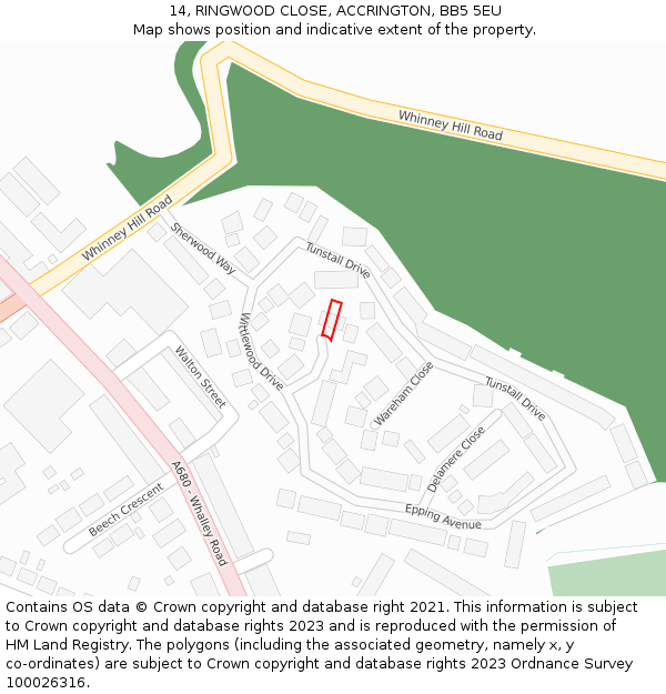 14, RINGWOOD CLOSE, ACCRINGTON, BB5 5EU: Location map and indicative extent of plot