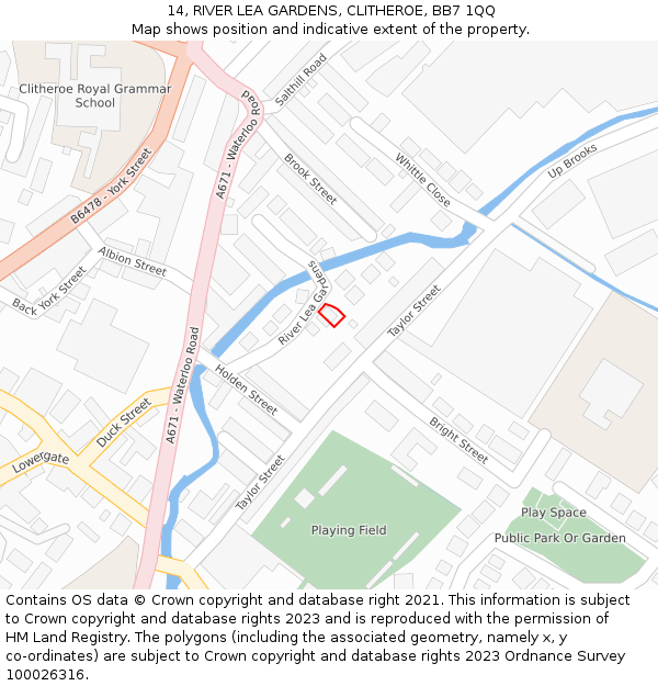 14, RIVER LEA GARDENS, CLITHEROE, BB7 1QQ: Location map and indicative extent of plot