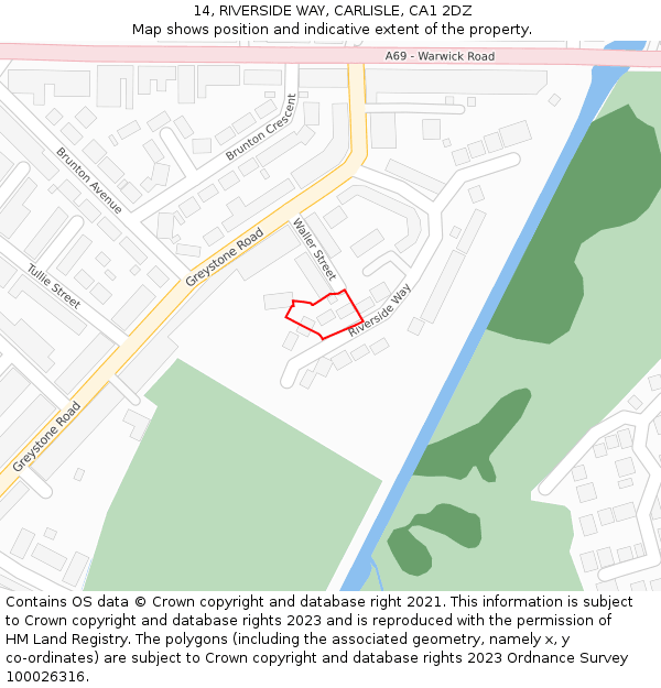 14, RIVERSIDE WAY, CARLISLE, CA1 2DZ: Location map and indicative extent of plot