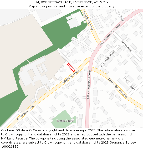 14, ROBERTTOWN LANE, LIVERSEDGE, WF15 7LX: Location map and indicative extent of plot