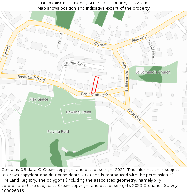 14, ROBINCROFT ROAD, ALLESTREE, DERBY, DE22 2FR: Location map and indicative extent of plot