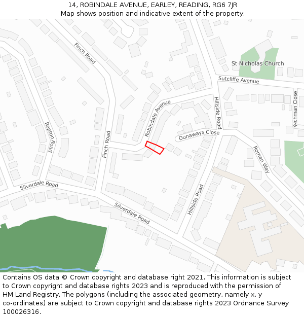 14, ROBINDALE AVENUE, EARLEY, READING, RG6 7JR: Location map and indicative extent of plot