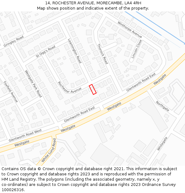 14, ROCHESTER AVENUE, MORECAMBE, LA4 4RH: Location map and indicative extent of plot