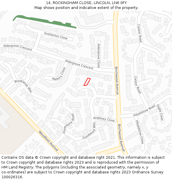14, ROCKINGHAM CLOSE, LINCOLN, LN6 0FY: Location map and indicative extent of plot