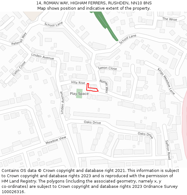 14, ROMAN WAY, HIGHAM FERRERS, RUSHDEN, NN10 8NS: Location map and indicative extent of plot