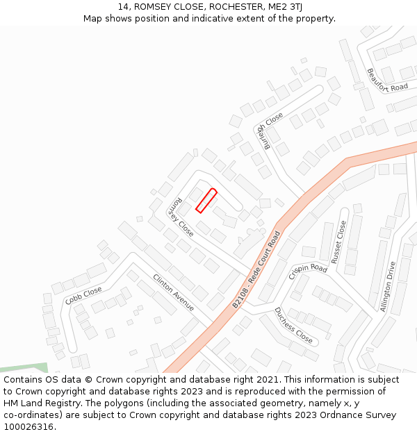 14, ROMSEY CLOSE, ROCHESTER, ME2 3TJ: Location map and indicative extent of plot