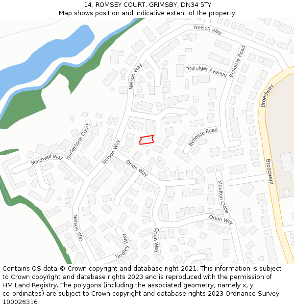 14, ROMSEY COURT, GRIMSBY, DN34 5TY: Location map and indicative extent of plot