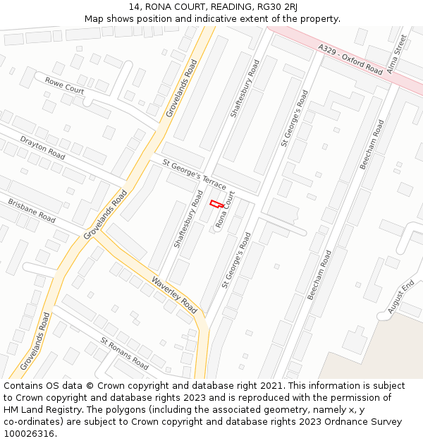 14, RONA COURT, READING, RG30 2RJ: Location map and indicative extent of plot