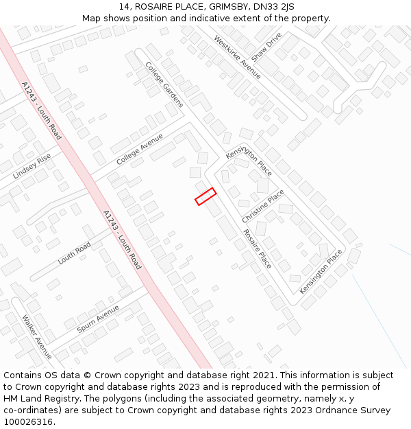 14, ROSAIRE PLACE, GRIMSBY, DN33 2JS: Location map and indicative extent of plot