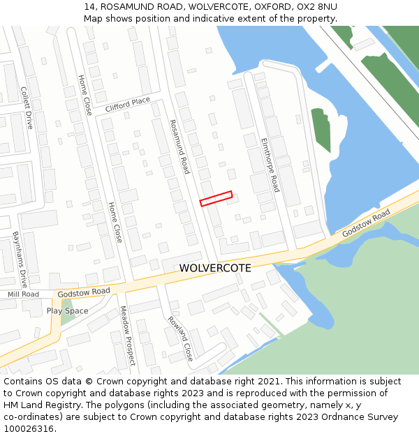 14, ROSAMUND ROAD, WOLVERCOTE, OXFORD, OX2 8NU: Location map and indicative extent of plot