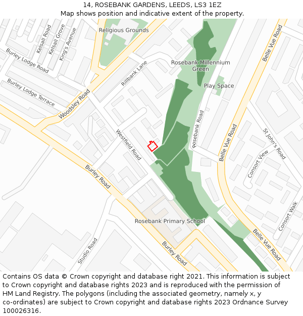 14, ROSEBANK GARDENS, LEEDS, LS3 1EZ: Location map and indicative extent of plot