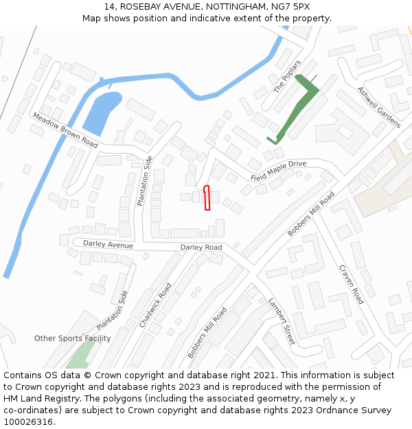 14, ROSEBAY AVENUE, NOTTINGHAM, NG7 5PX: Location map and indicative extent of plot