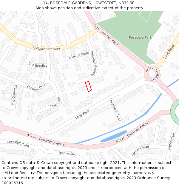 14, ROSEDALE GARDENS, LOWESTOFT, NR33 9EL: Location map and indicative extent of plot
