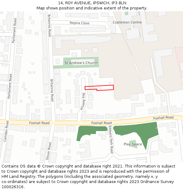 14, ROY AVENUE, IPSWICH, IP3 8LN: Location map and indicative extent of plot