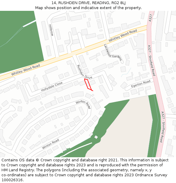 14, RUSHDEN DRIVE, READING, RG2 8LJ: Location map and indicative extent of plot
