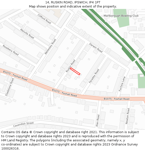 14, RUSKIN ROAD, IPSWICH, IP4 1PT: Location map and indicative extent of plot