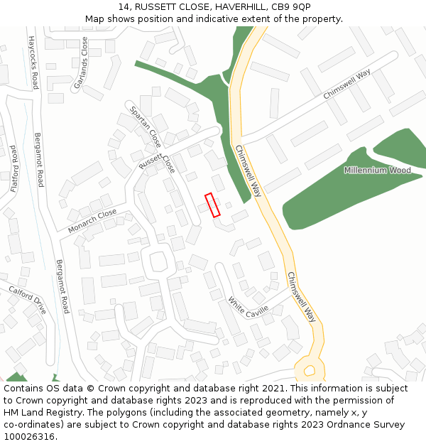 14, RUSSETT CLOSE, HAVERHILL, CB9 9QP: Location map and indicative extent of plot