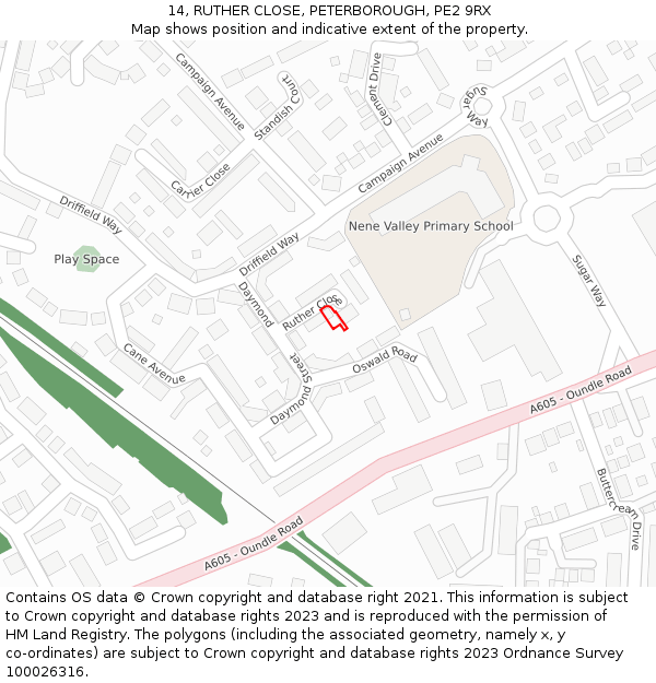 14, RUTHER CLOSE, PETERBOROUGH, PE2 9RX: Location map and indicative extent of plot