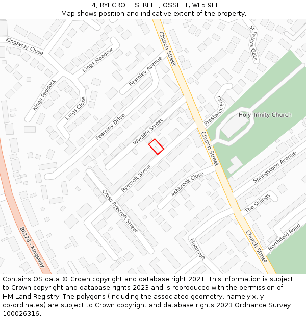 14, RYECROFT STREET, OSSETT, WF5 9EL: Location map and indicative extent of plot