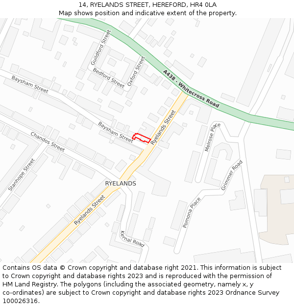 14, RYELANDS STREET, HEREFORD, HR4 0LA: Location map and indicative extent of plot