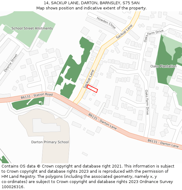 14, SACKUP LANE, DARTON, BARNSLEY, S75 5AN: Location map and indicative extent of plot