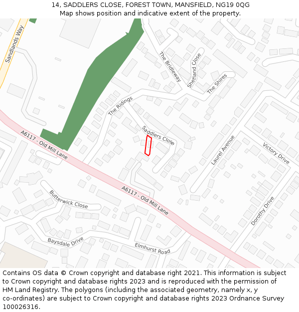 14, SADDLERS CLOSE, FOREST TOWN, MANSFIELD, NG19 0QG: Location map and indicative extent of plot