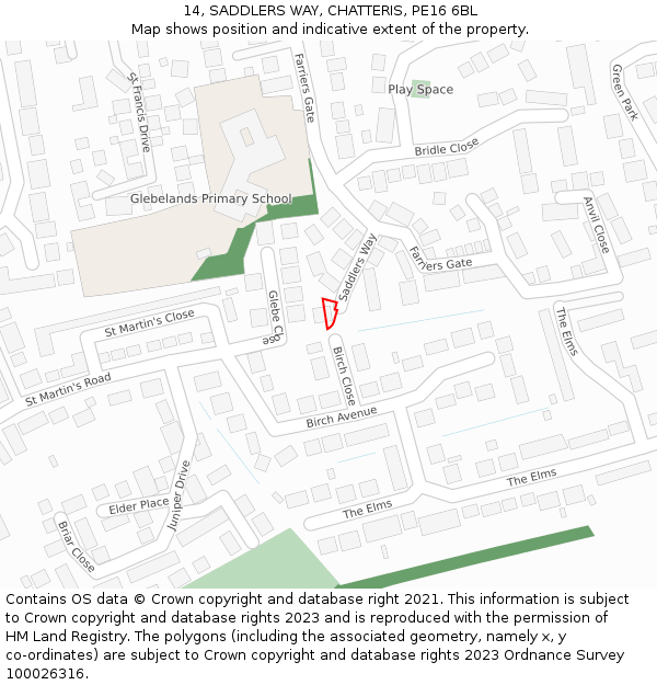 14, SADDLERS WAY, CHATTERIS, PE16 6BL: Location map and indicative extent of plot