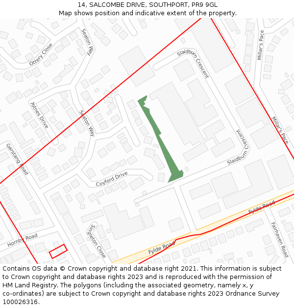 14, SALCOMBE DRIVE, SOUTHPORT, PR9 9GL: Location map and indicative extent of plot