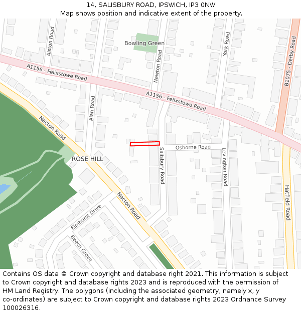 14, SALISBURY ROAD, IPSWICH, IP3 0NW: Location map and indicative extent of plot
