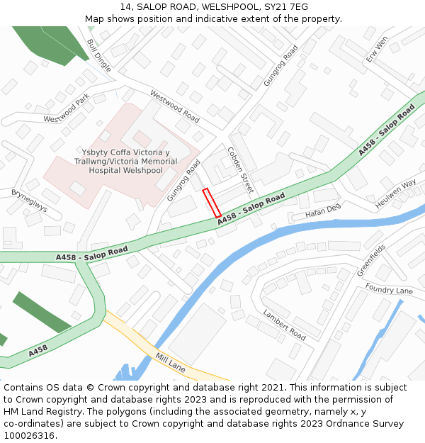 14, SALOP ROAD, WELSHPOOL, SY21 7EG: Location map and indicative extent of plot