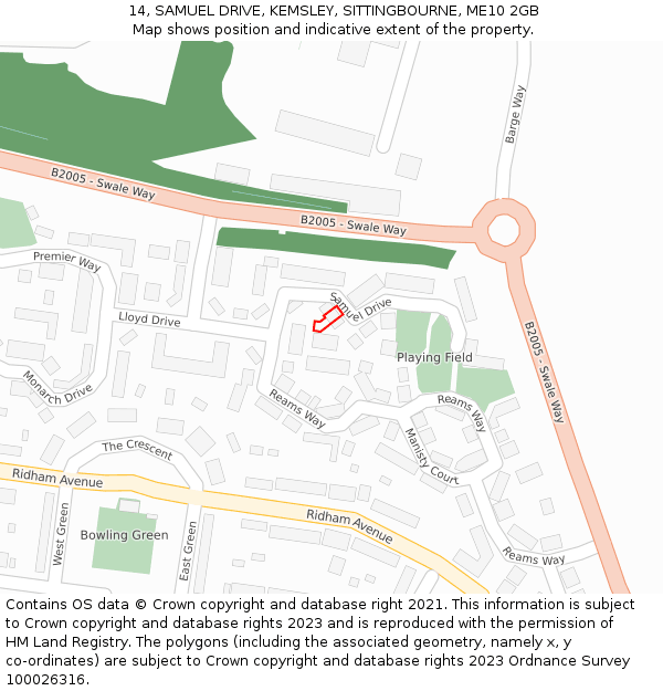 14, SAMUEL DRIVE, KEMSLEY, SITTINGBOURNE, ME10 2GB: Location map and indicative extent of plot