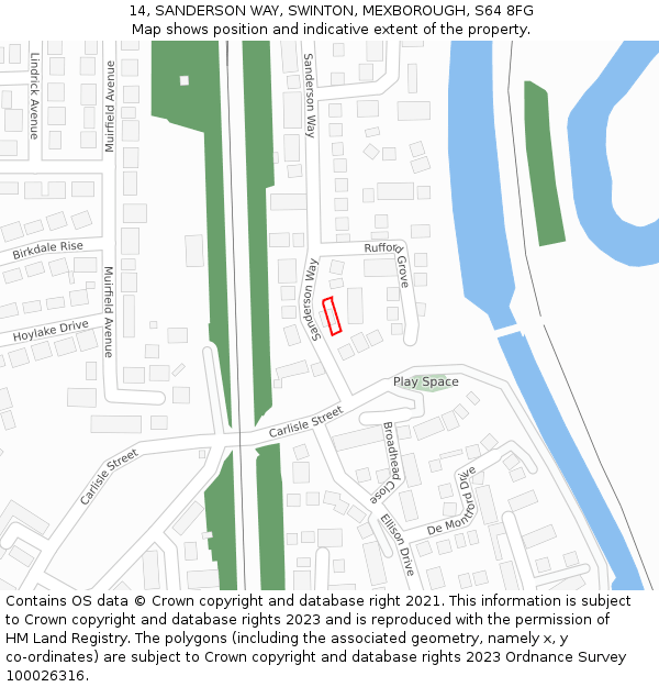 14, SANDERSON WAY, SWINTON, MEXBOROUGH, S64 8FG: Location map and indicative extent of plot
