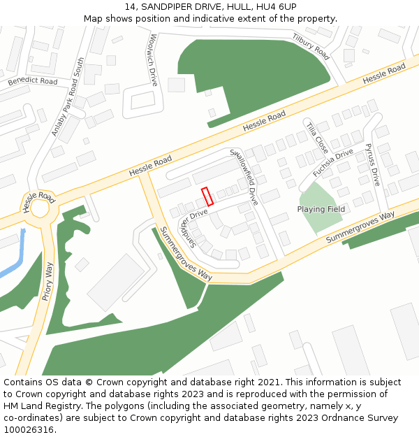 14, SANDPIPER DRIVE, HULL, HU4 6UP: Location map and indicative extent of plot