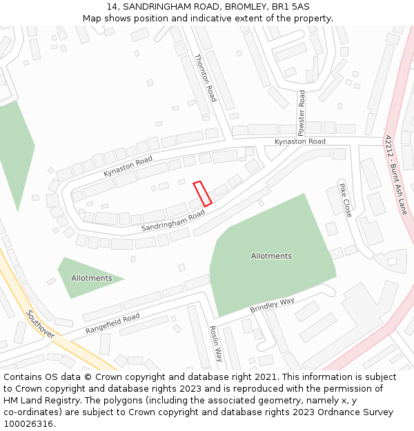 14, SANDRINGHAM ROAD, BROMLEY, BR1 5AS: Location map and indicative extent of plot