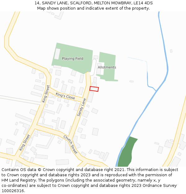 14, SANDY LANE, SCALFORD, MELTON MOWBRAY, LE14 4DS: Location map and indicative extent of plot
